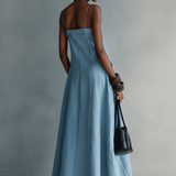 Women's Casual Blue Cotton-linen Sleeveless Camisole Maxi Dress MDZ1660F0LXY