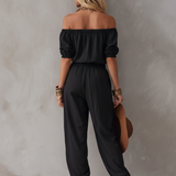 Women's Casual Black Woven Off-Shoulder Sleeveless Jumpsuit MDZ1751F1LXY