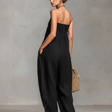 Women's Minimalist Loose-fitting Linen Blend Strapless Jumpsuit With Tie Closure MDZ2024A9Y
