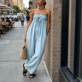 Women's Minimalist Loose-fitting Linen Blend Strapless Jumpsuit With Tie Closure MDZ2024A9Y