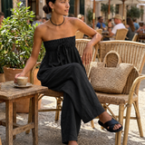 Women's Minimalist Loose-fitting Linen Blend Strapless Jumpsuit With Tie Closure MDZ2024A9Y