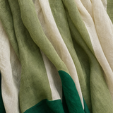Women's Vacation Style Green And White Color-Block Linen-Cotton Halter V-Neck Waist-Tailored Maxi Dress MDZ2051E3GMJ