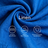 Women's Royal Blue Linen Mini Dress With Stand Collar Front Zip Placket & Large Patch Pockets, Minimalist Casual Summer Shirt Dress MDZ2373F7LYL