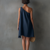 Women's Minimalist Linen-Blend One-Shoulder Sleeveless Mini Dress With Frayed Hem MDZ2597E0Y