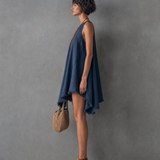 Women's Minimalist Linen-Blend One-Shoulder Sleeveless Mini Dress With Frayed Hem MDZ2597E0Y