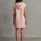 Women's Minimalist Linen-Blend Mini Dress — Hooded, Sleeveless, Raw Hem MDZ2961D3Y
