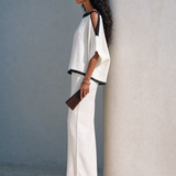 Women's Linen-Blend Batwing-Sleeve Top And Midi Skirt Two-Piece Set