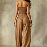 Smocked Crop Top Wide Leg Two-Piece Pants Set