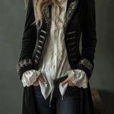 Velvet Embroidered Double-Breasted Longline Coat