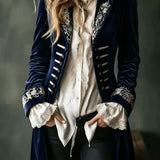 Velvet Embroidered Double-Breasted Longline Coat