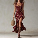Zara | Bohemian Floral Ruched Maxi Dress with Side Slit
