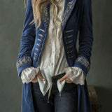 Velvet Embroidered Double-Breasted Longline Coat