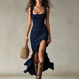 Jane | Bohemian Ruched Maxi Dress With Side Slit
