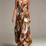 Abstract Print Smocked Tiered Maxi Dress
