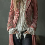 Velvet Embroidered Double-Breasted Longline Coat