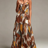 Abstract Print Smocked Tiered Maxi Dress