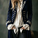 Velvet Embroidered Double-Breasted Longline Coat