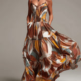 Abstract Print Smocked Tiered Maxi Dress