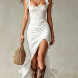 Jane | Bohemian Ruched Maxi Dress With Side Slit