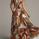 Abstract Print Smocked Tiered Maxi Dress