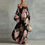 Payton | Off-Shoulder Floral Maxi Dress, Long Sleeves