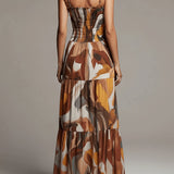 Abstract Print Smocked Tiered Maxi Dress