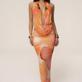 Orange  Dawn Draped Maxi Dress