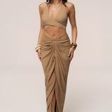 Beige Cabana Slit Maxi Skirt
