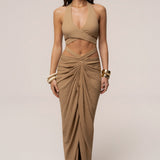 Beige Cabana Slit Maxi Skirt