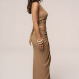 Beige Cabana Slit Maxi Skirt
