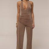 Beige Rustic Charm Halter Jumpsuit