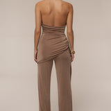 Beige Rustic Charm Halter Jumpsuit