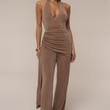 Beige Rustic Charm Halter Jumpsuit