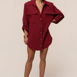 Burgundy Downtime Collared Shirt Dress