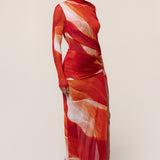 Sunset Red Heatwave Mesh Maxi Dress