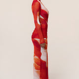 Sunset Red Heatwave Mesh Maxi Dress