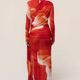 Sunset Red Heatwave Mesh Maxi Dress