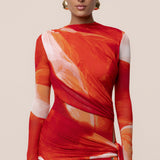 Sunset Red Heatwave Mesh Maxi Dress