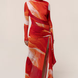 Sunset Red Heatwave Mesh Maxi Dress