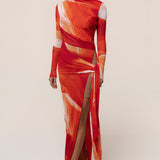 Sunset Red Heatwave Mesh Maxi Dress