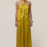 Yellow Cascade Satin Pant Set