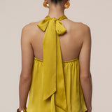 Yellow Cascade Satin Pant Set