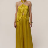 Yellow Cascade Satin Pant Set