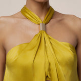 Yellow Cascade Satin Pant Set