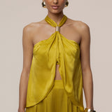 Yellow Cascade Satin Pant Set