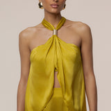 Yellow Cascade Satin Pant Set