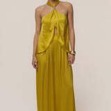 Yellow Cascade Satin Pant Set