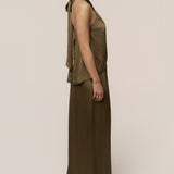 Olive Cascade Satin Pant Set