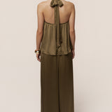Olive Cascade Satin Pant Set