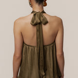 Olive Cascade Satin Pant Set